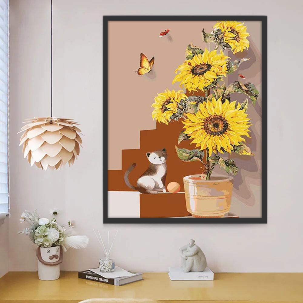 Chaton et Papillon avec Tournesol Peinture par Numéros