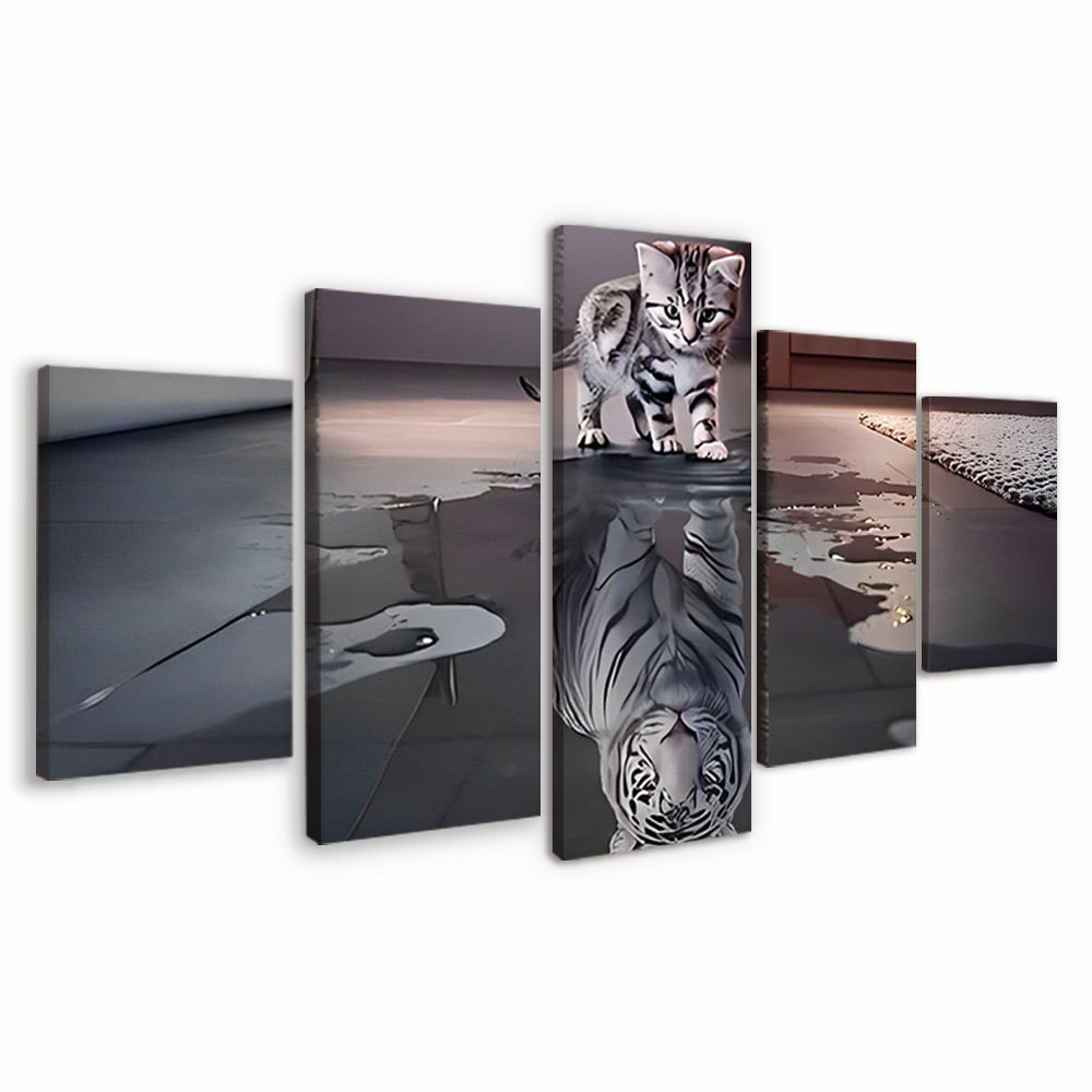 Chaton et Tigre Blanc dans le Reflet 5 Partie Peinture par Numéros