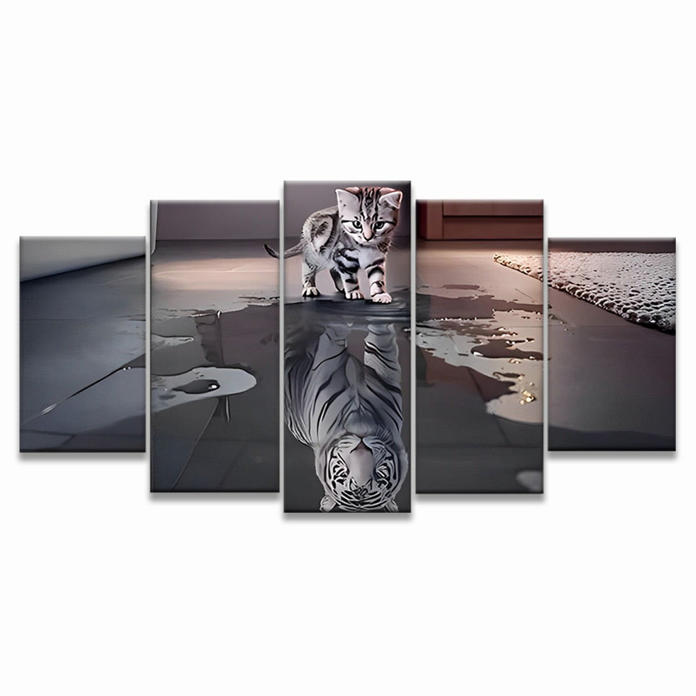 Chaton et Tigre Blanc dans le Reflet 5 Partie Peinture par Numéros