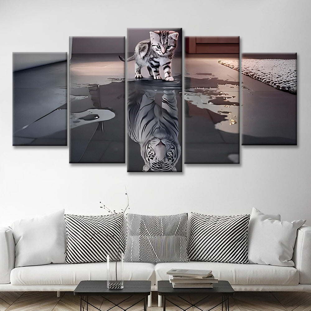 Chaton et Tigre Blanc dans le Reflet 5 Partie Peinture par Numéros