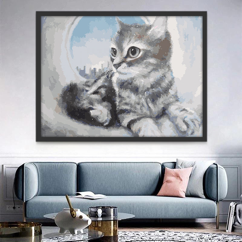 Chaton Gris dans la Canalisation Peinture par Numéros
