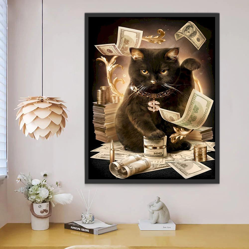 Chaton Noir Porte-Bonheur Peinture par Numéros
