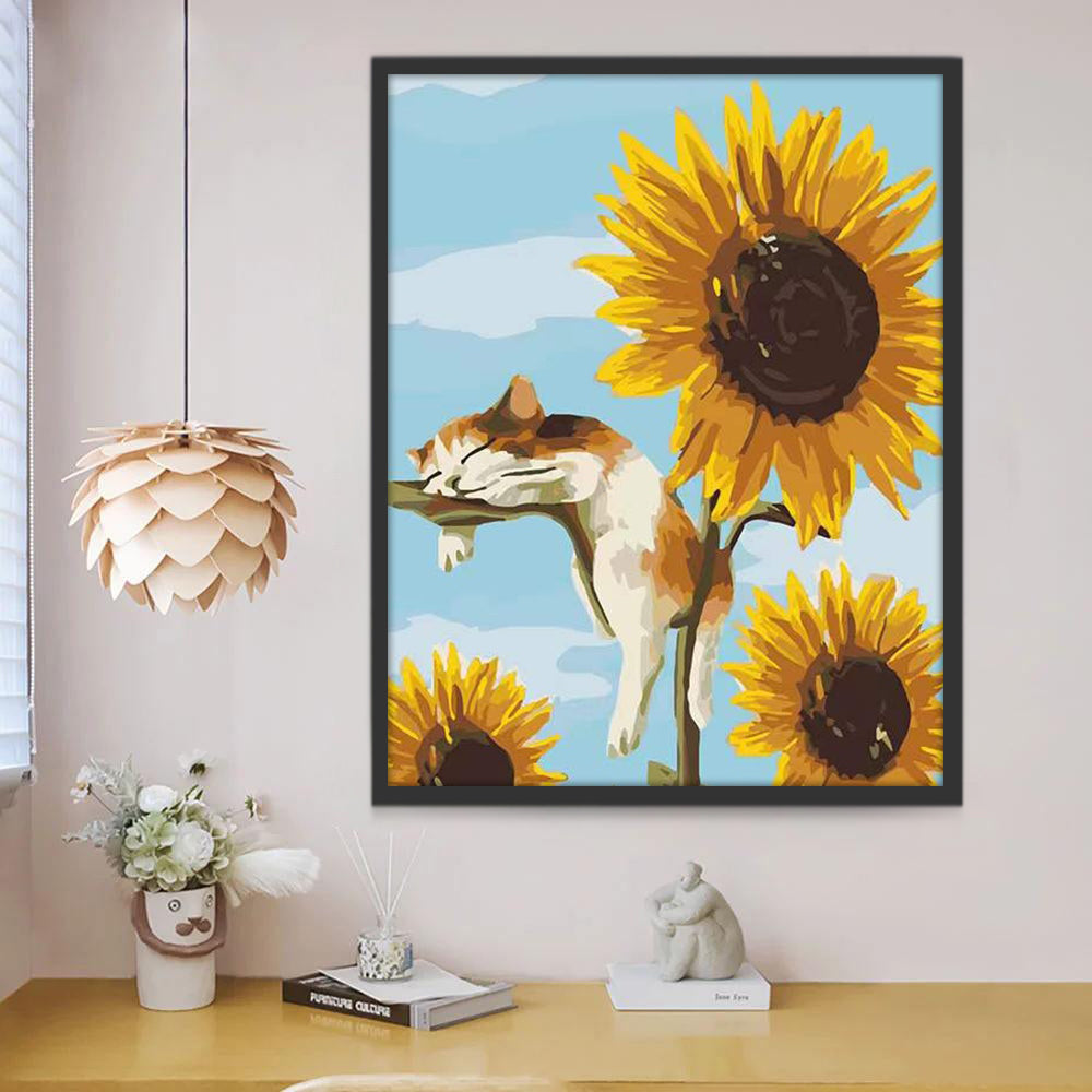 Chaton Tricolore et Tournesol Peinture par Numéros