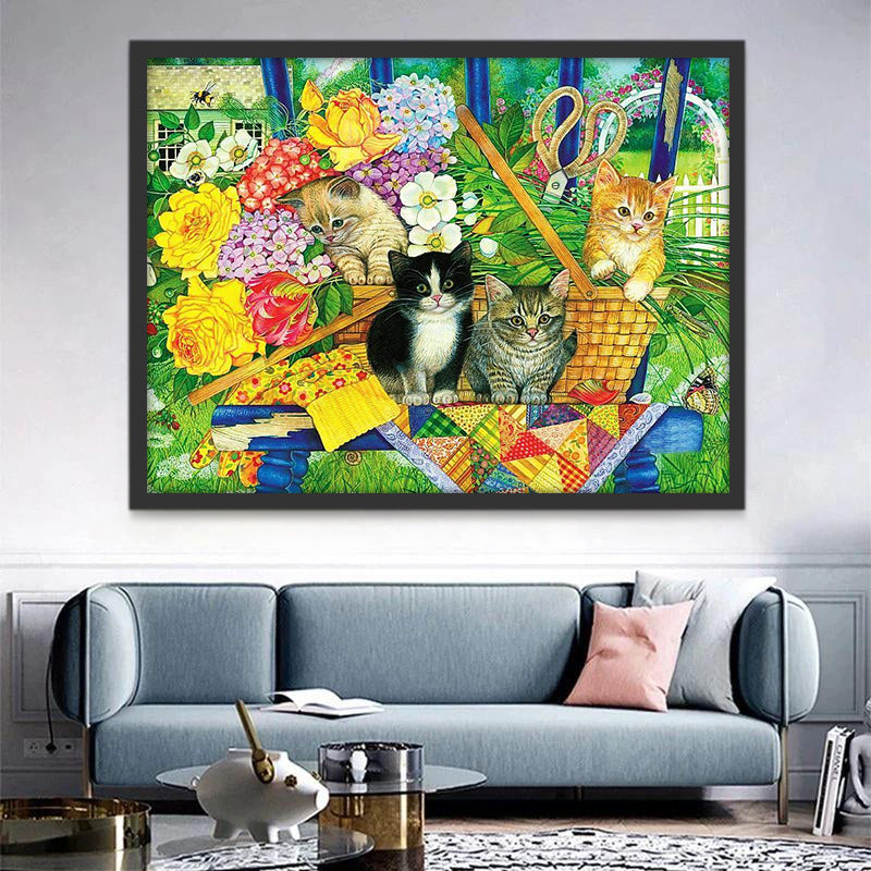 Chatons Adorables et Fleurs Peinture par Numéros