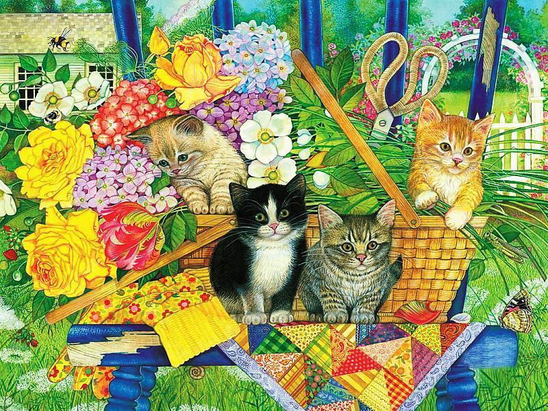 Chatons Adorables et Fleurs Peinture par Numéros