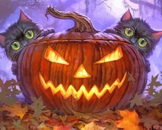 Chatons Gris d'Halloween Peinture par Numéros
