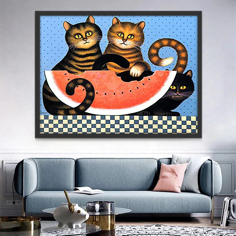 Chats Mangeant de la Pastèque Peinture par Numéros