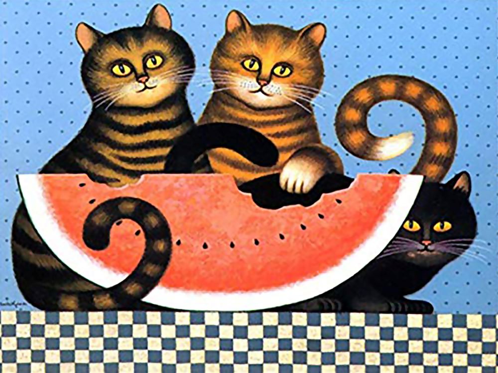 Chats Mangeant de la Pastèque Peinture par Numéros
