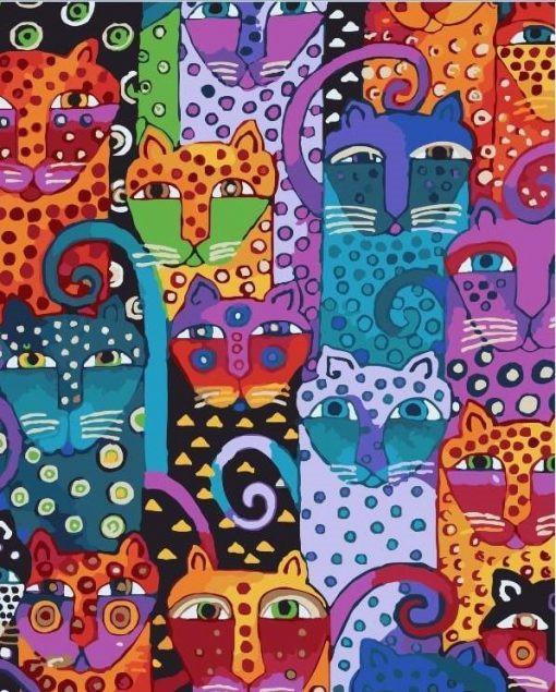 Chats Multicolores Abstraits Peinture par Numéros