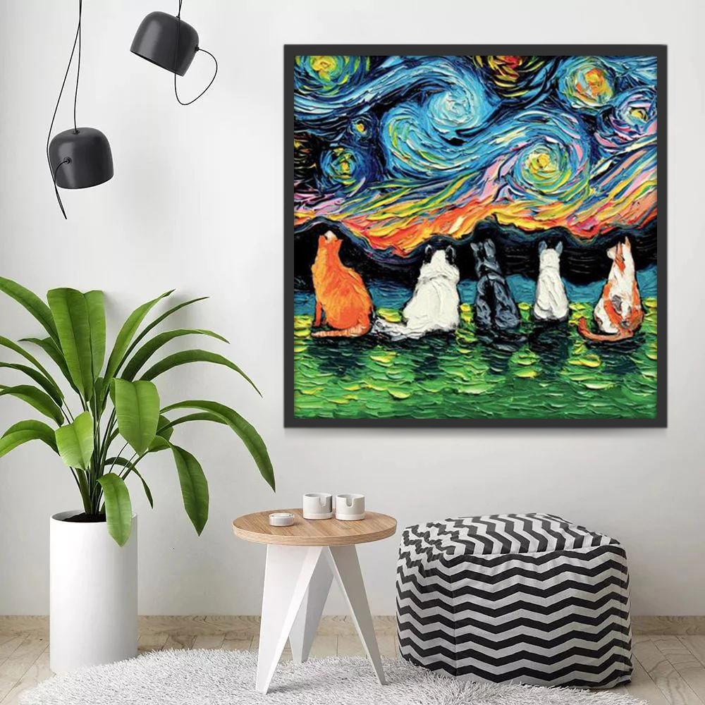 Chats Van Gogh Nuit Étoilée Peinture par Numéros