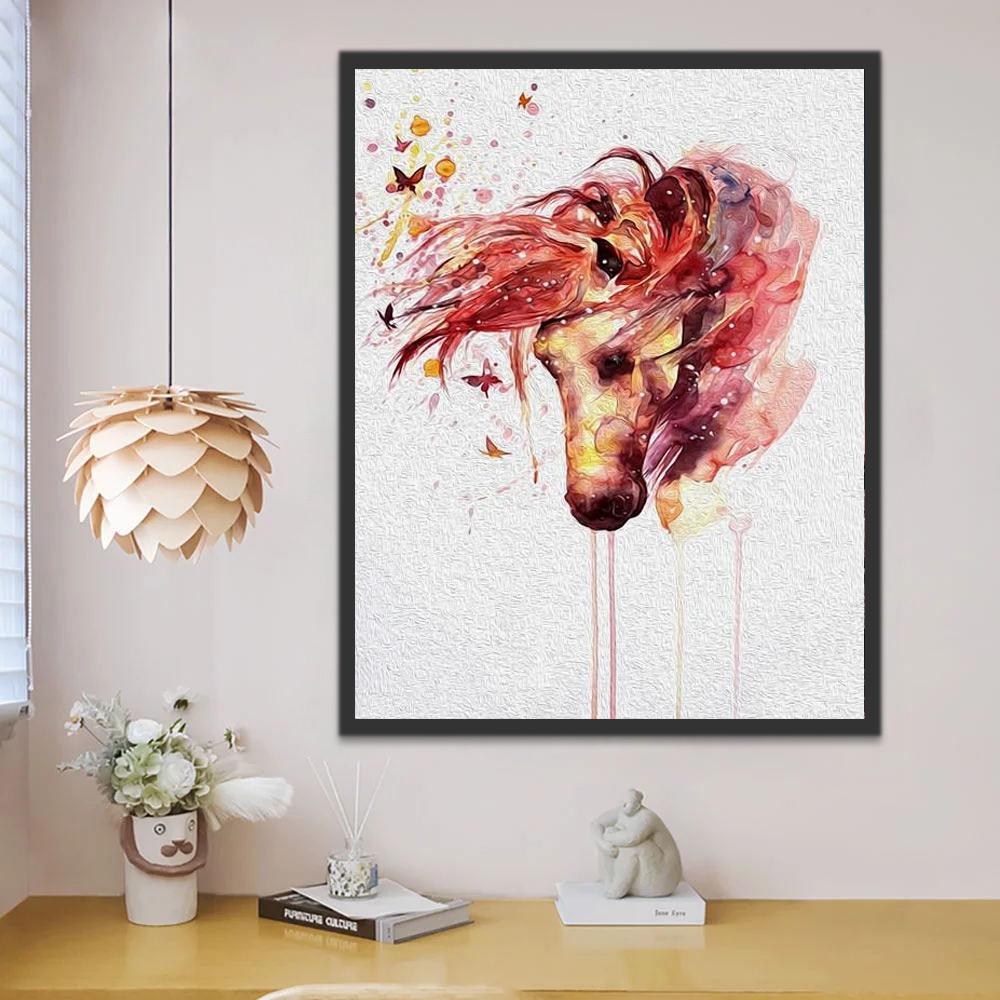 Cheval à la Crinière Rouge Peinture par Numéros