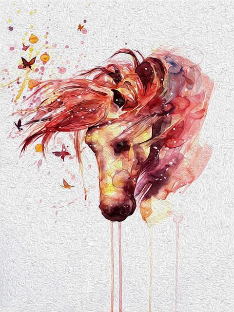 Cheval à la Crinière Rouge Peinture par Numéros