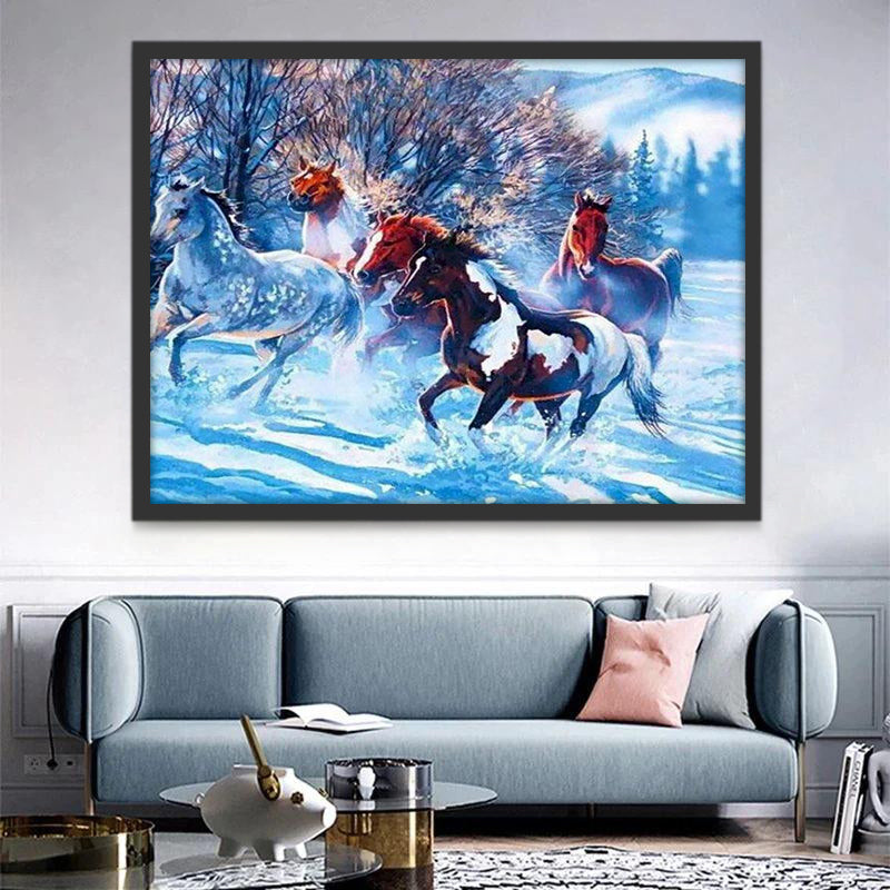 Cheval au Galop dans le Neige Peinture par Numéros
