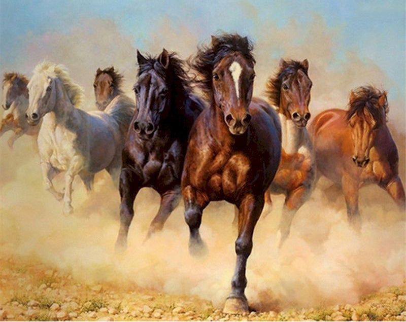 Cheval au Galop et les Poussières de Sable Peinture par Numéros