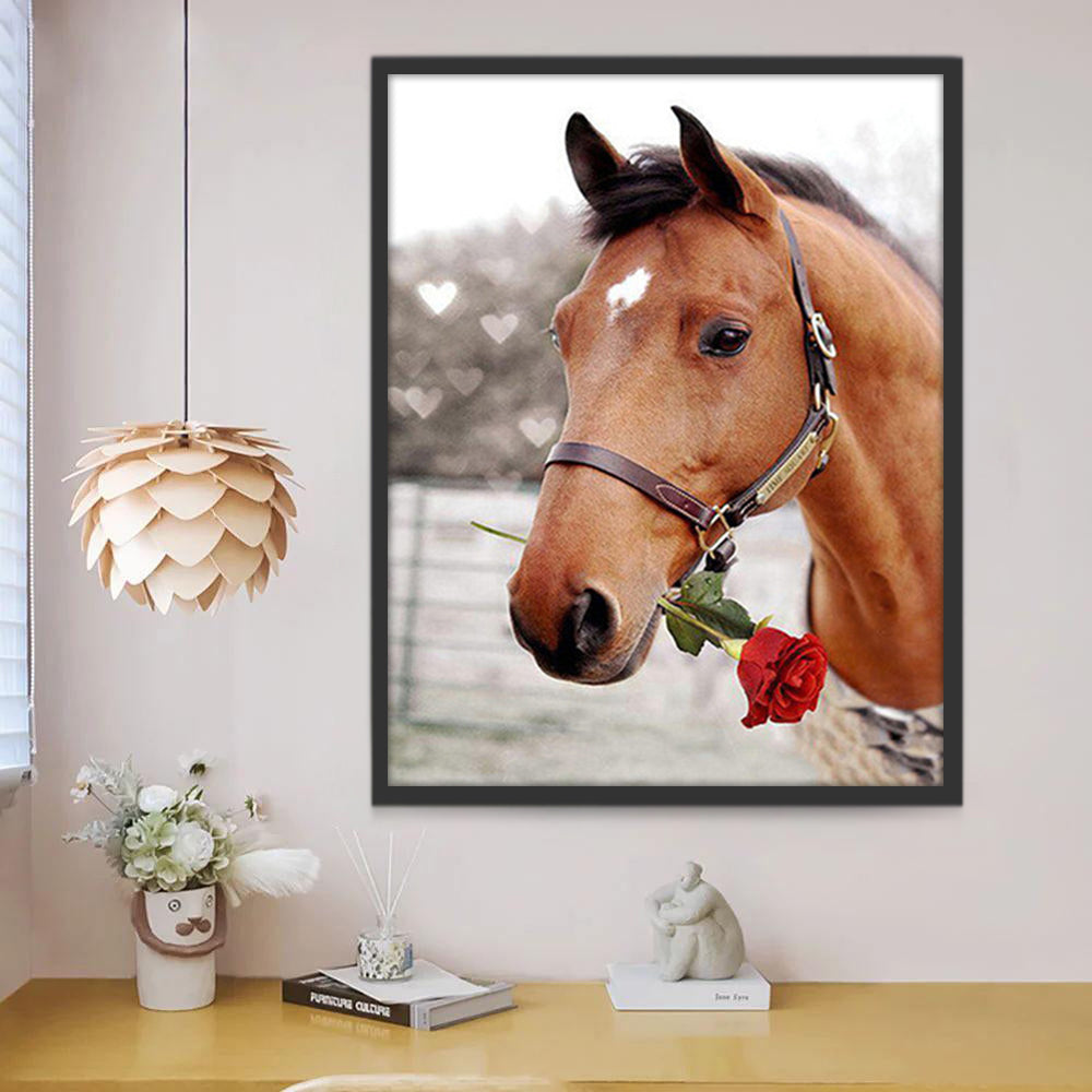 Cheval avec une Rose Rouge Peinture par Numéros