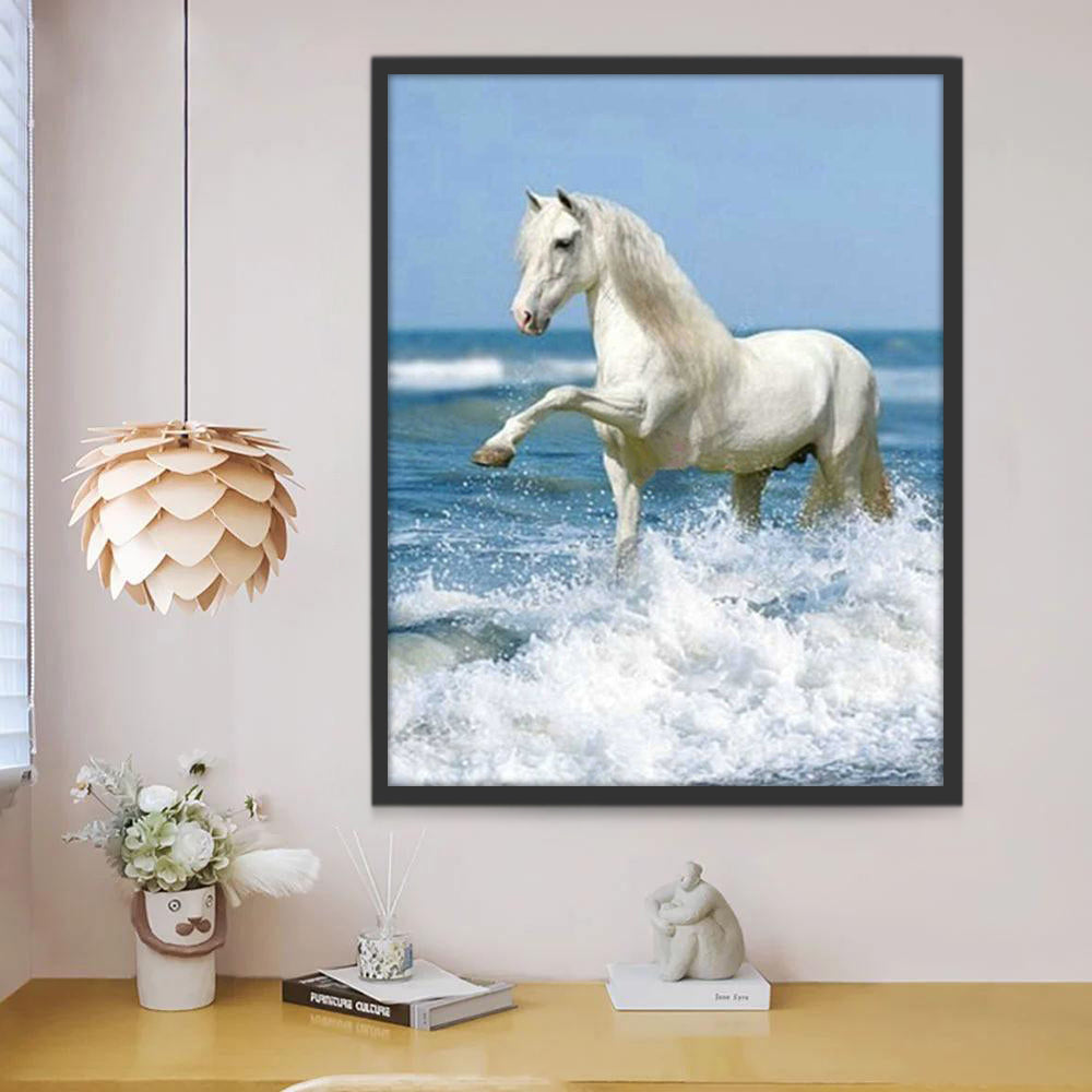 Cheval Blanc dans la Mer Peinture par Numéros