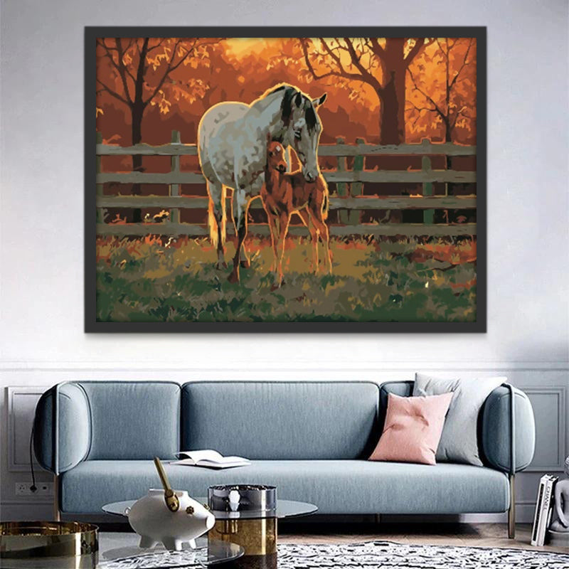 Cheval Blanc et Petit Cheval Peinture par Numéros