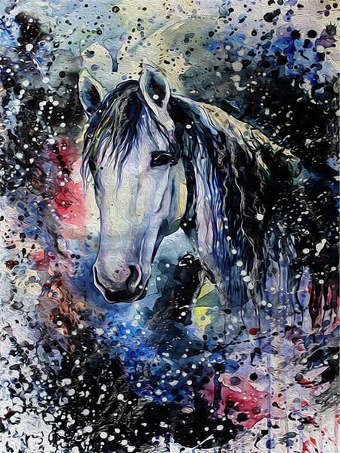 Cheval Blanc sous la Pluie Peinture par Numéros