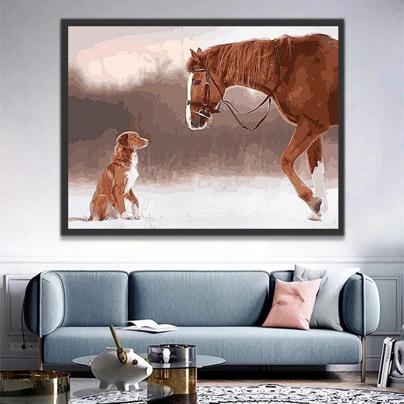Cheval et Chien Roux Peinture par Numéros