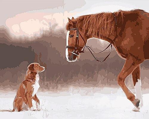 Cheval et Chien Roux Peinture par Numéros