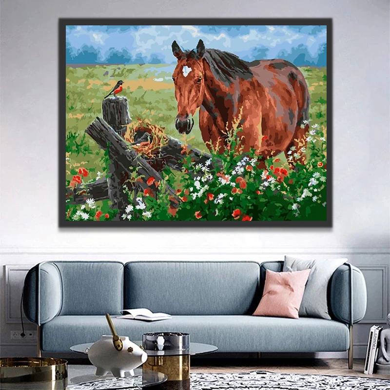 Cheval et Mésange Peinture par Numéros