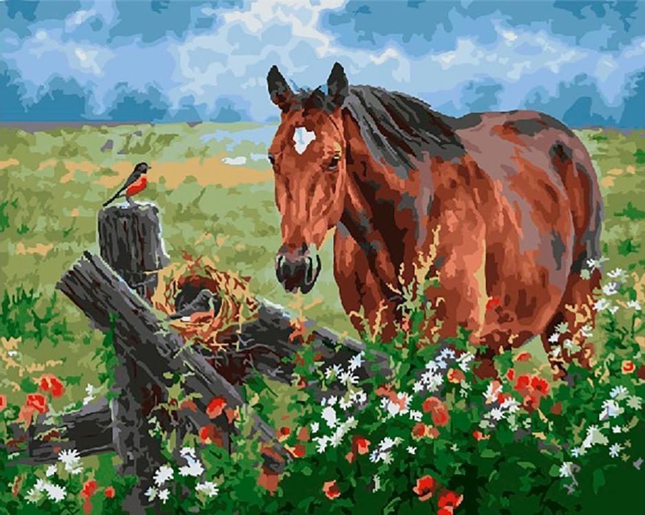Cheval et Mésange Peinture par Numéros