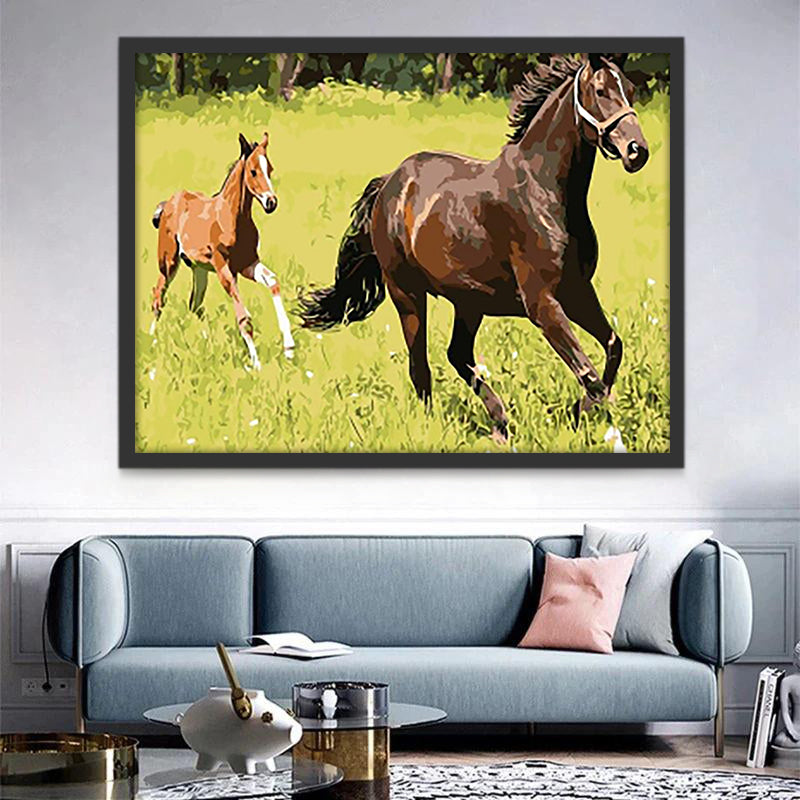 Cheval et Son Bébé au Galop Peinture par Numéros