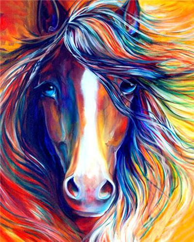 Cheval Marron à la Crinière Colorée Peinture par Numéros