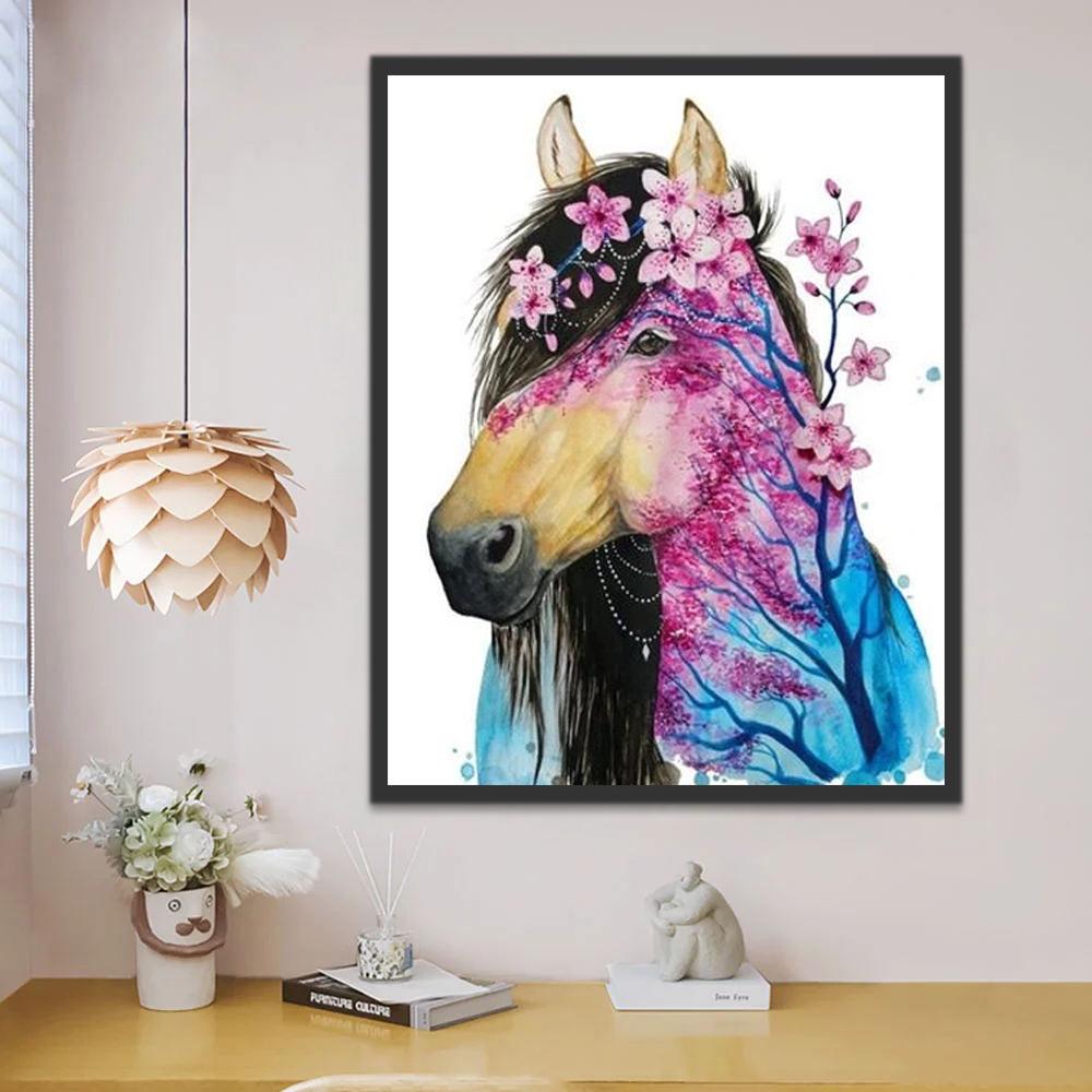 Cheval Marron de Fleurs Peinture par Numéros
