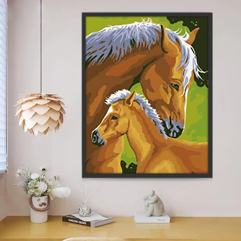 Cheval Marron et Bébé Peinture par Numéros