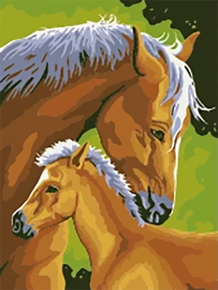 Cheval Marron et Bébé Peinture par Numéros