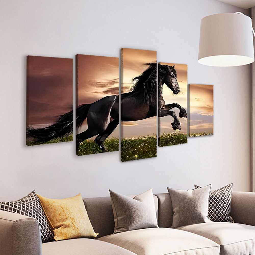 Cheval Noir au Galop 5 Partie Peinture par Numéros