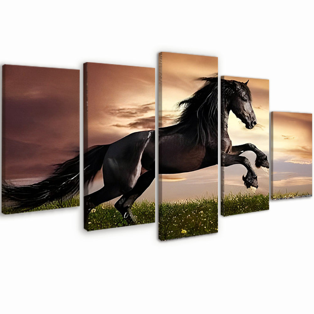 Cheval Noir au Galop 5 Partie Peinture par Numéros