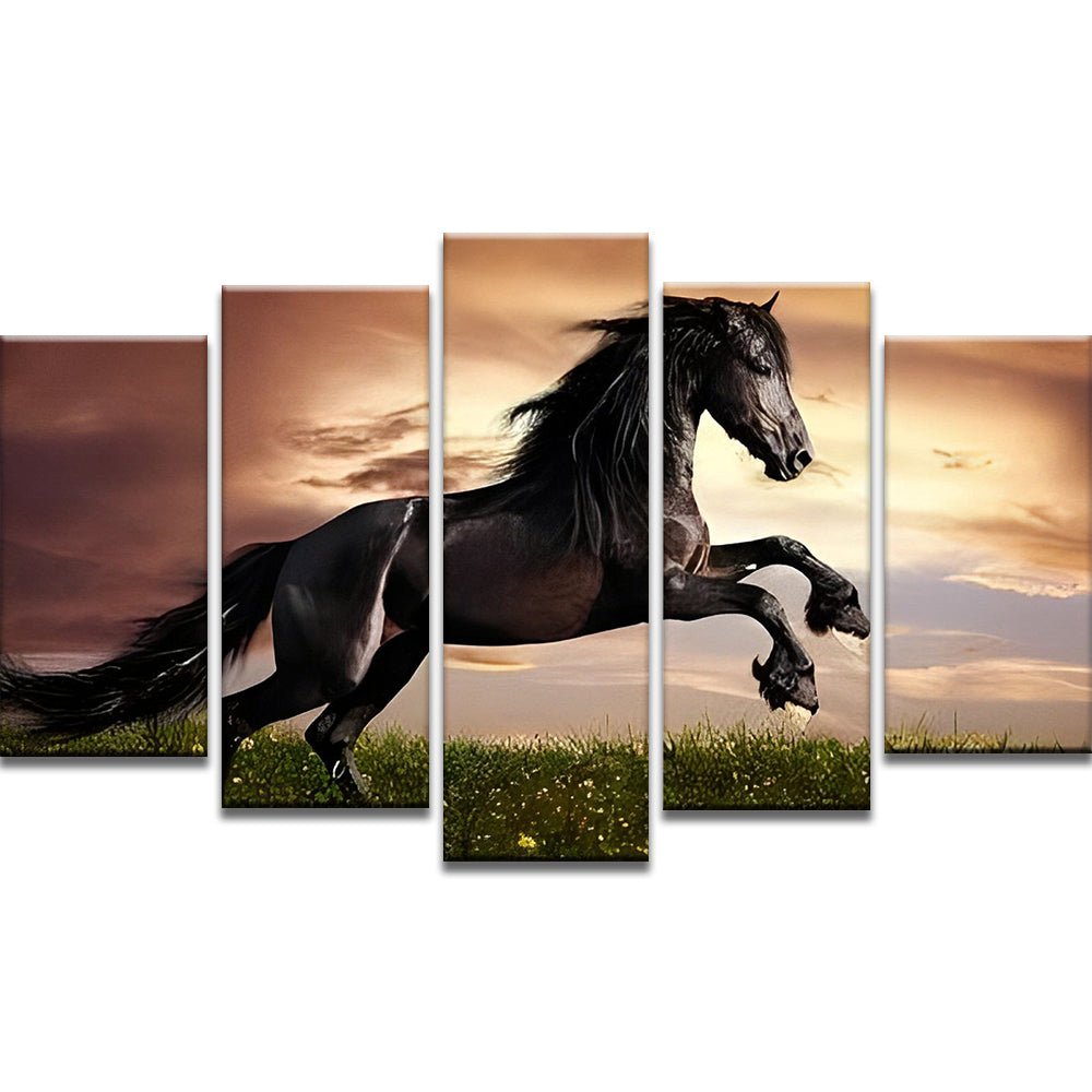 Cheval Noir au Galop 5 Partie Peinture par Numéros
