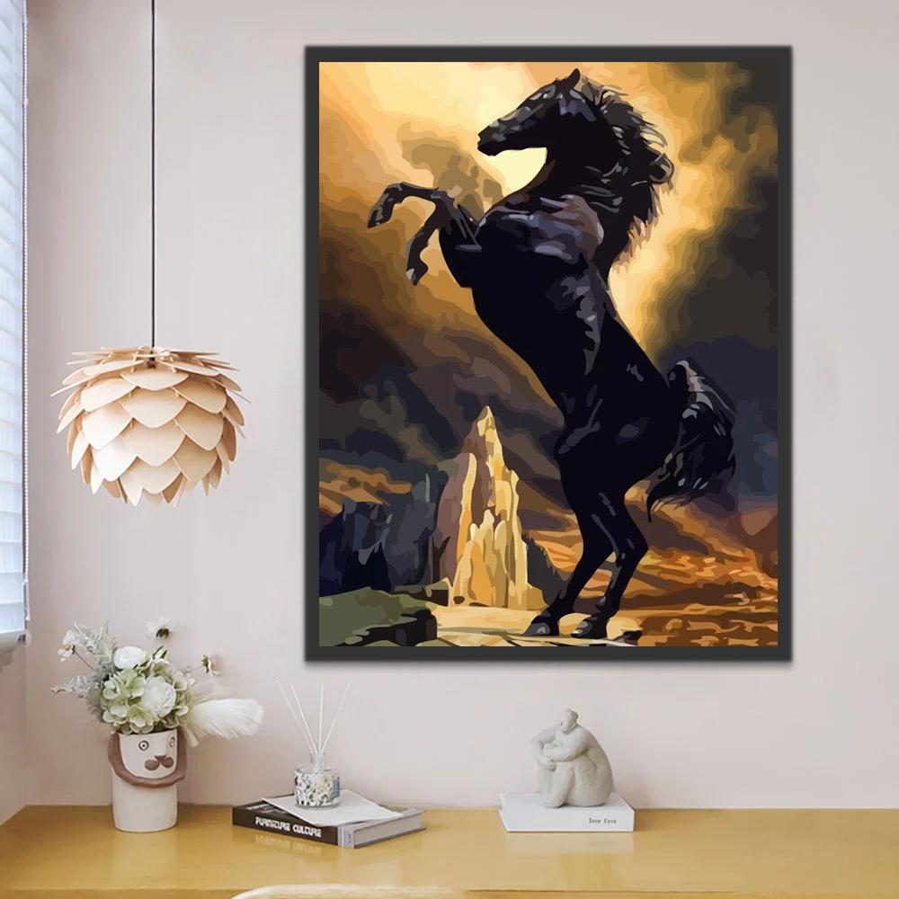 Cheval Noir Debout Peinture par Numéros