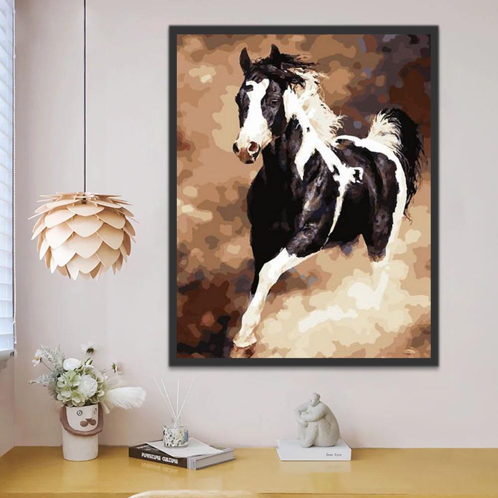 Cheval Noir et Blanc Courant Peinture par Numéros