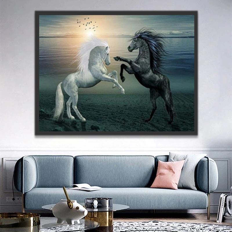 Cheval Noir et Cheval Noir au Bord de l'Eau Peinture par Numéros