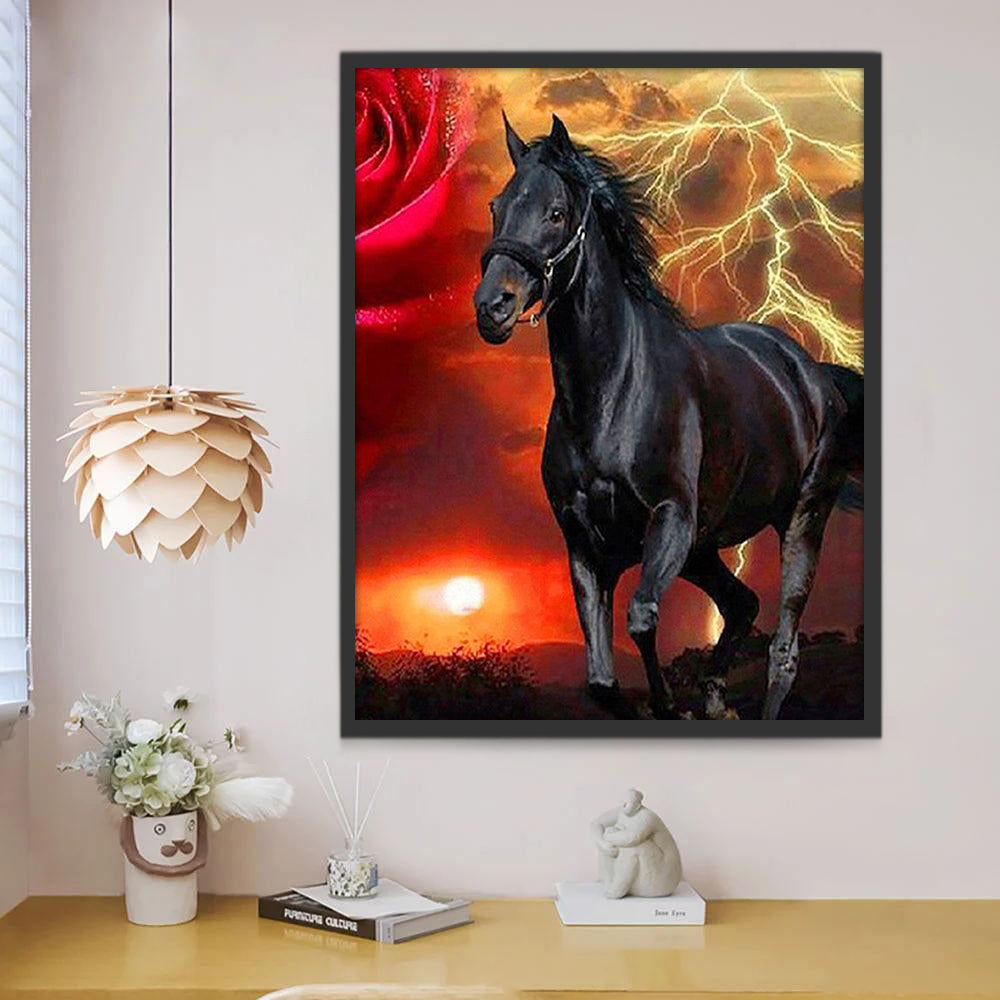 Cheval Noir et Foudre Peinture par Numéros