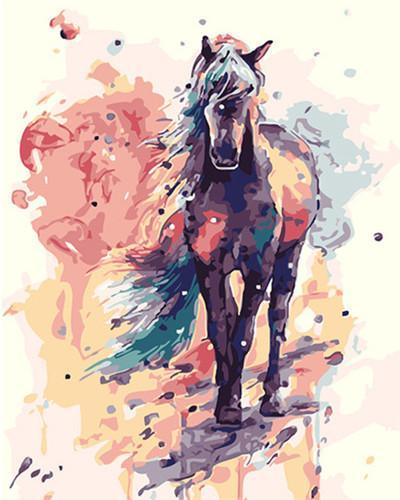 Cheval Noir et Fumée Colorée Peinture par Numéros