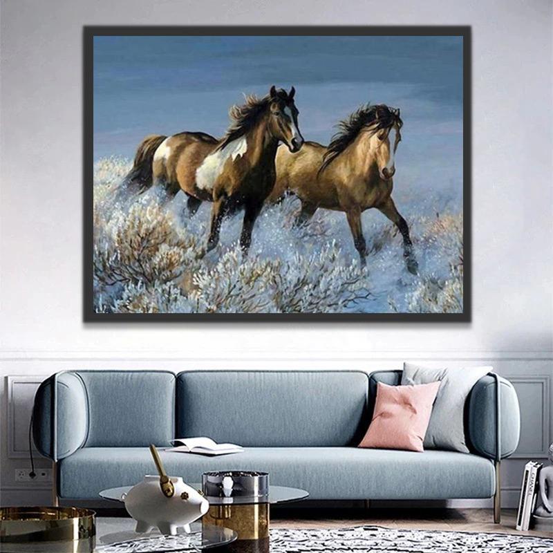 Chevaux Courant dans l'Eau Peinture par Numéros