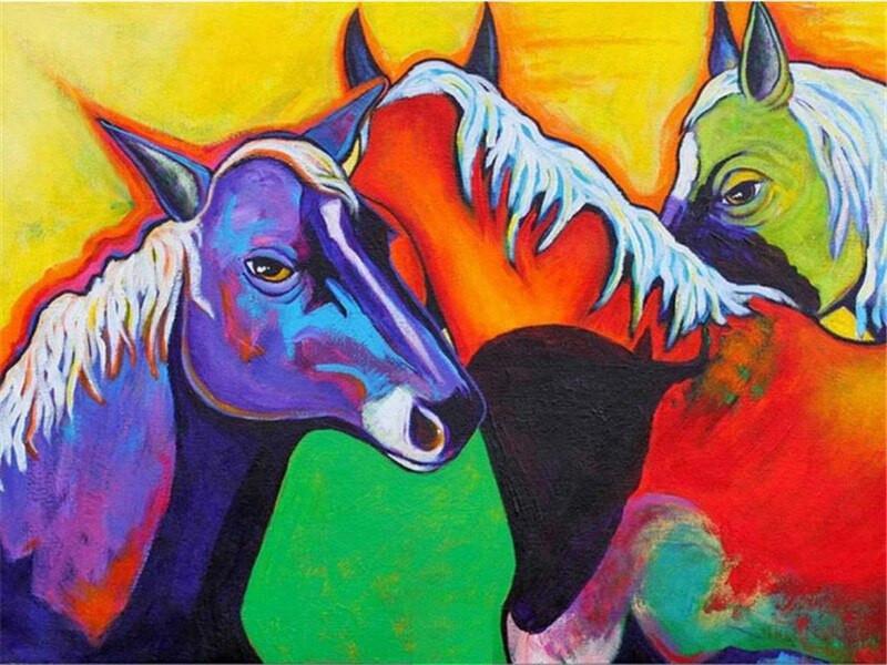 Chevaux de Couleurs Etranges Peinture par Numéros