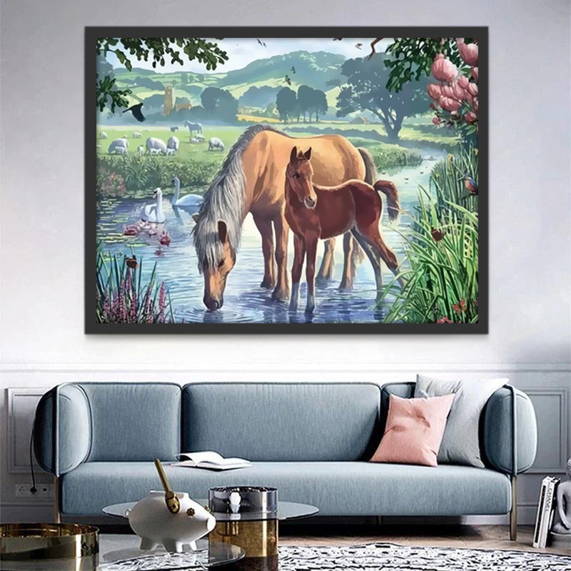 Chevaux et Cygne Peinture par Numéros