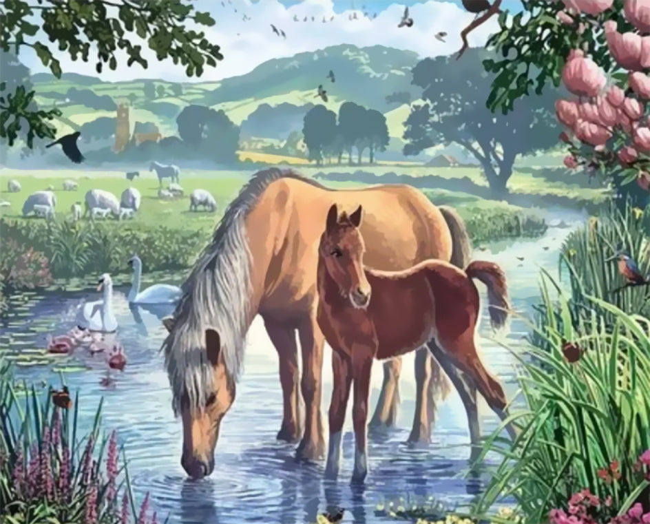 Chevaux et Cygne Peinture par Numéros