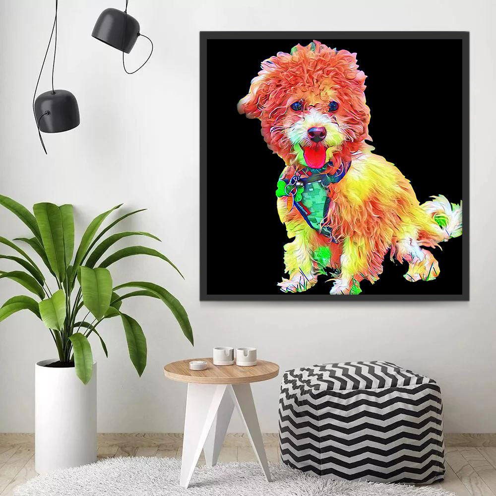 Chien à Poil Bouclé Multicolore Peinture par Numéros