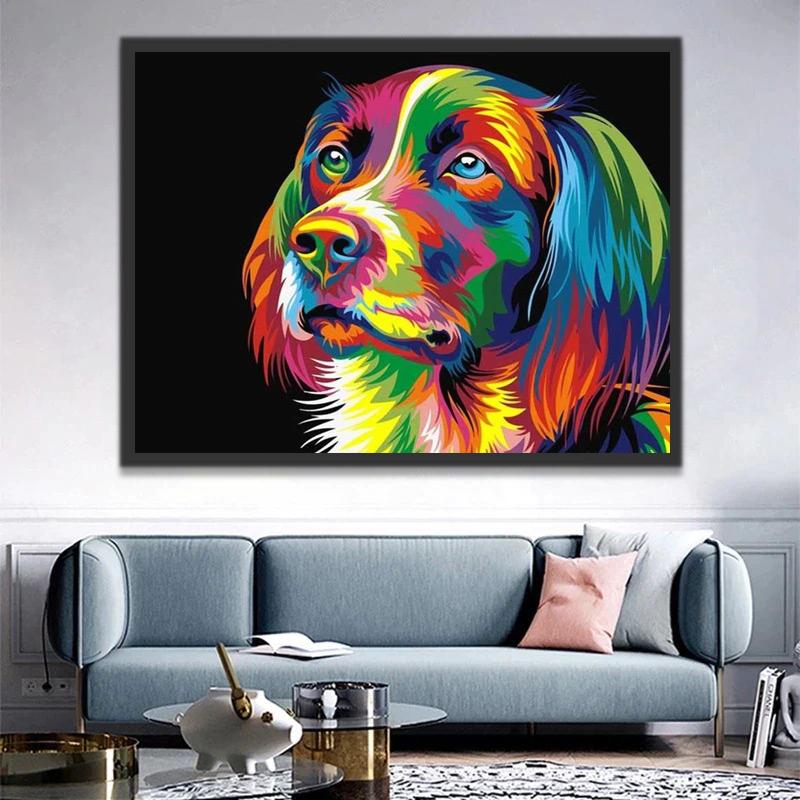 Chien à Poil Long Coloré Peinture par Numéros