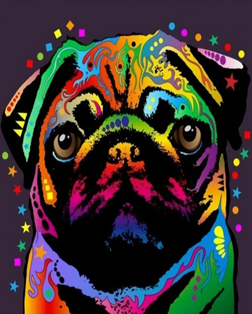 Chien Carlin Multicolore Peinture par Numéros