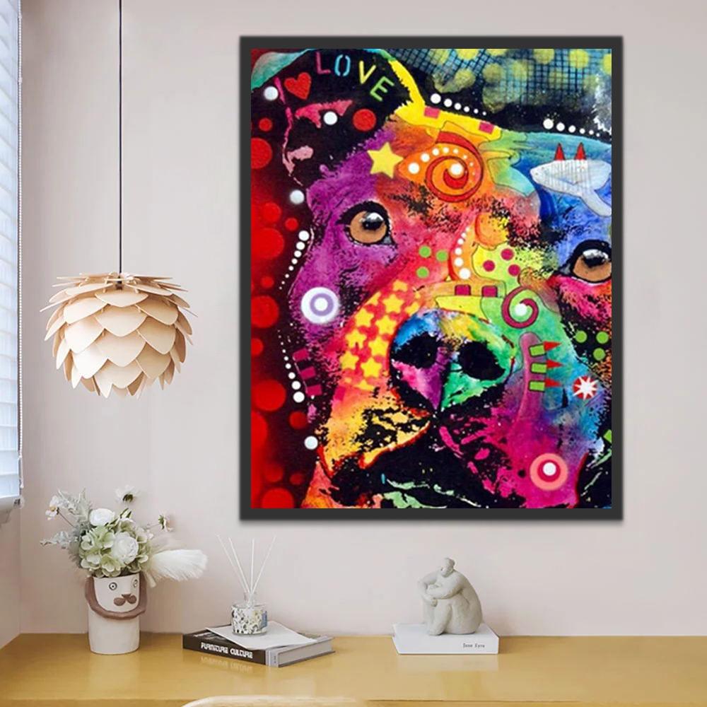Chien Pit Bull Coloré Peinture par Numéros