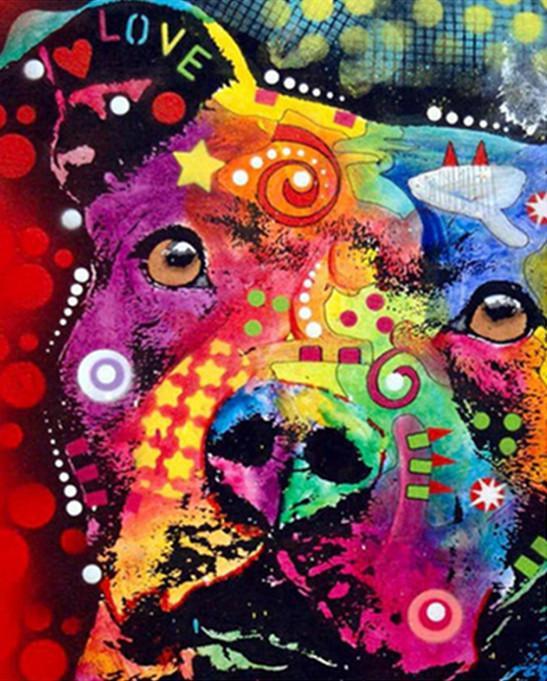 Chien Pit Bull Coloré Peinture par Numéros