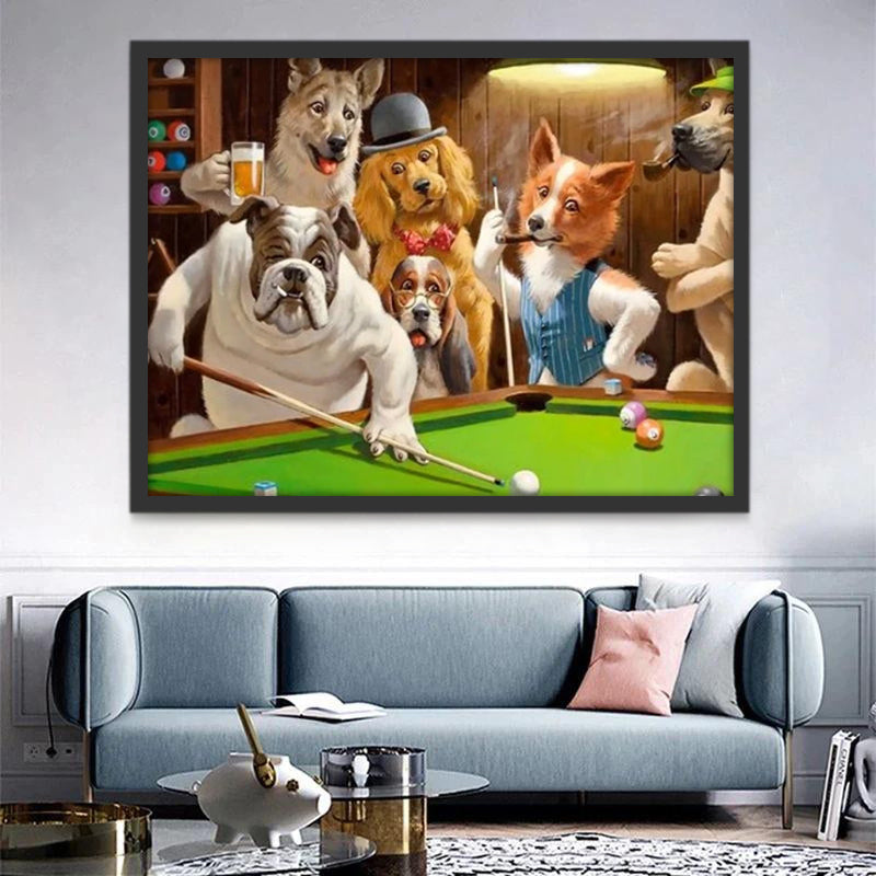 Chiens Jouant au Billard Peinture par Numéros