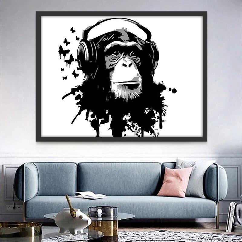 Chimpanzé et Papillons Noirs Peinture par Numéros